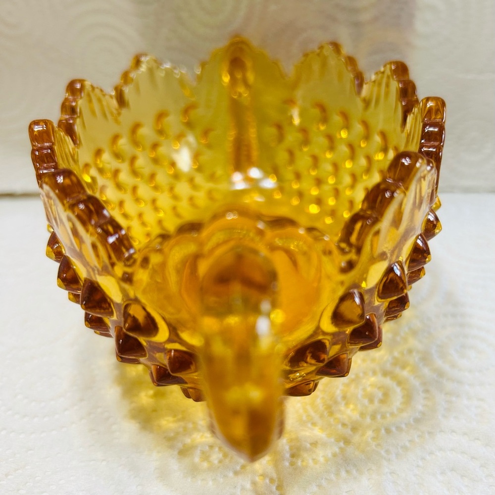 Vintage Fenton Hobnail candy dish with handles in Amber color.  Mint condition. - Picture 2 of 5